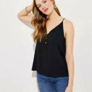LOFT Black Camisole gold button Tank Top
